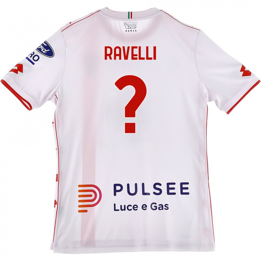 Bambino Maglia Etienne Ravelli #0 Bianco Rosso Kit Gara Away 2024/25 Maglietta