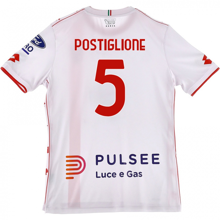 Bambino Maglia Nicolò Postiglione #5 Bianco Rosso Kit Gara Away 2024/25 Maglietta