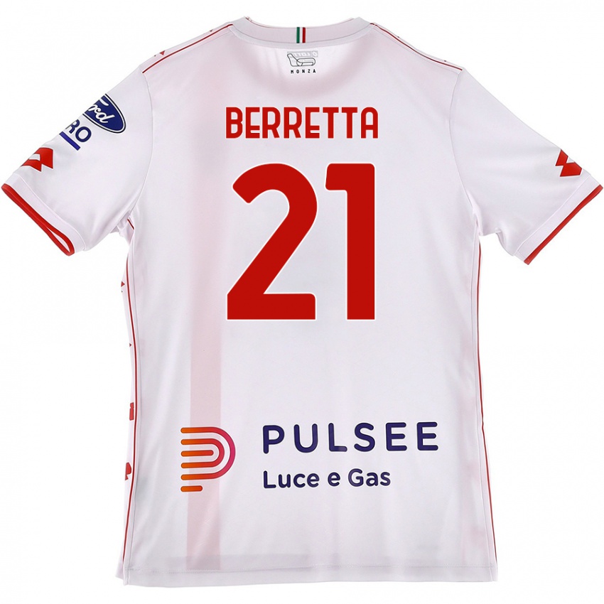 Bambino Maglia Alessandro Berretta #21 Bianco Rosso Kit Gara Away 2024/25 Maglietta