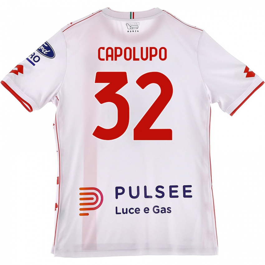 Bambino Maglia Samuele Capolupo #32 Bianco Rosso Kit Gara Away 2024/25 Maglietta