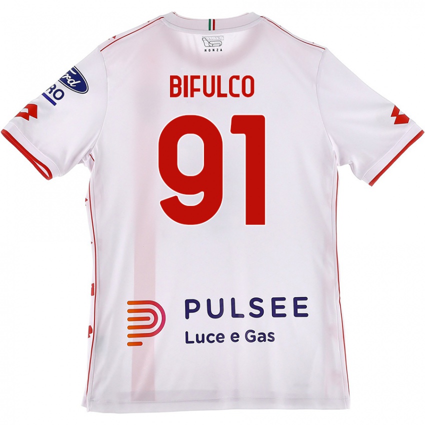 Bambino Maglia Davide Bifulco #91 Bianco Rosso Kit Gara Away 2024/25 Maglietta