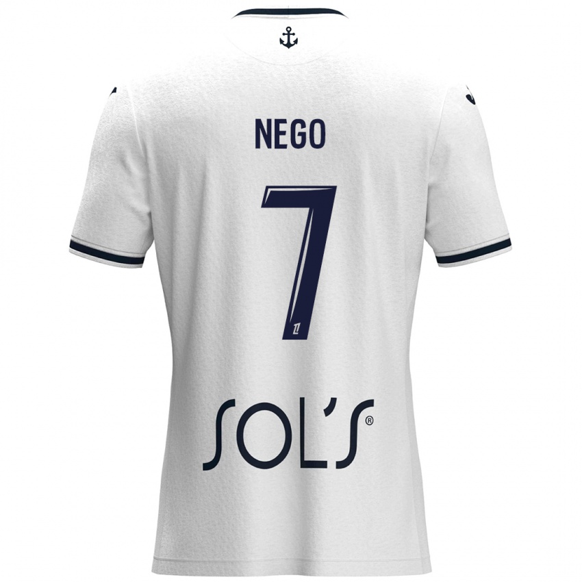 Bambino Maglia Loïc Nego #7 Bianco Blu Scuro Kit Gara Away 2024/25 Maglietta