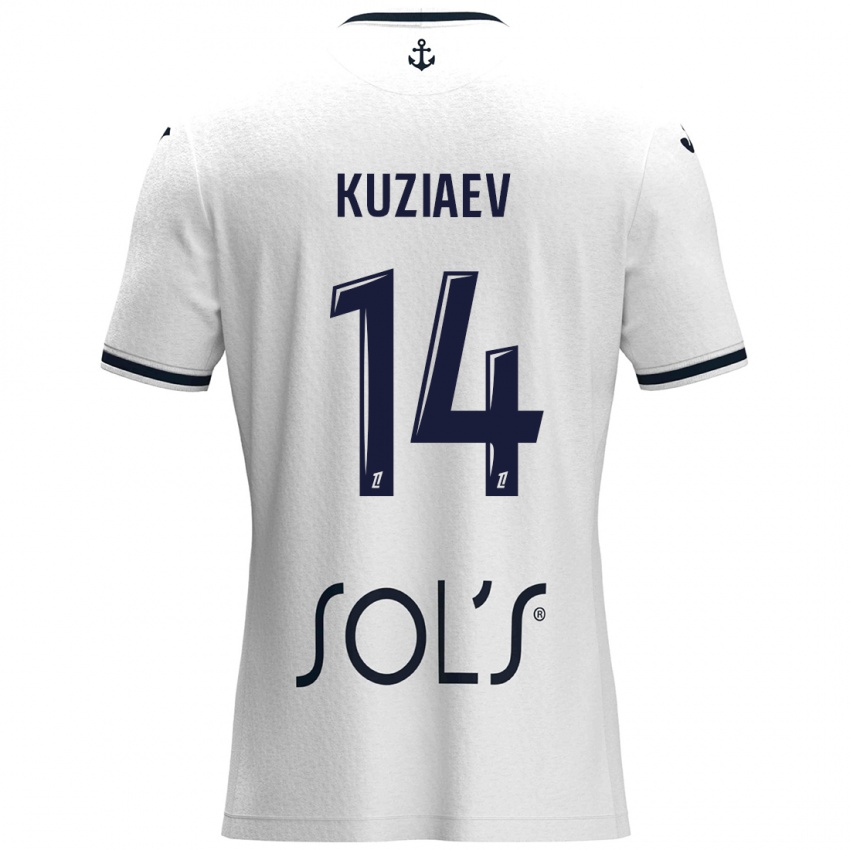 Bambino Maglia Daler Kuzyaev #14 Bianco Blu Scuro Kit Gara Away 2024/25 Maglietta