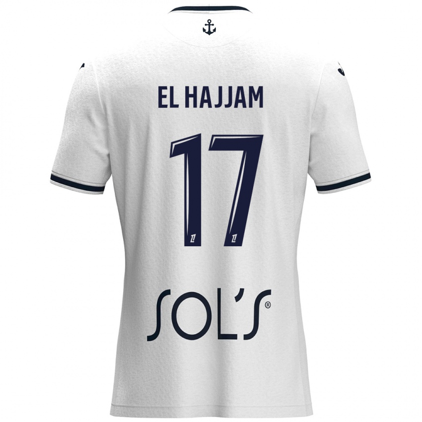 Bambino Maglia Oualid El Hajjam #17 Bianco Blu Scuro Kit Gara Away 2024/25 Maglietta