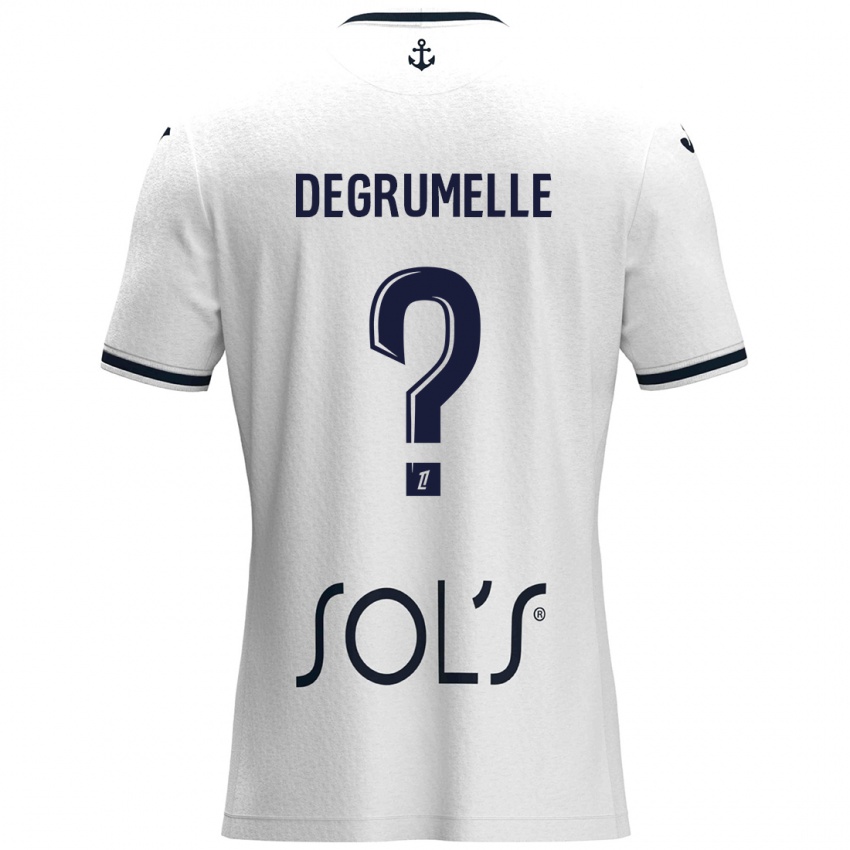 Bambino Maglia Matéo Degrumelle #0 Bianco Blu Scuro Kit Gara Away 2024/25 Maglietta