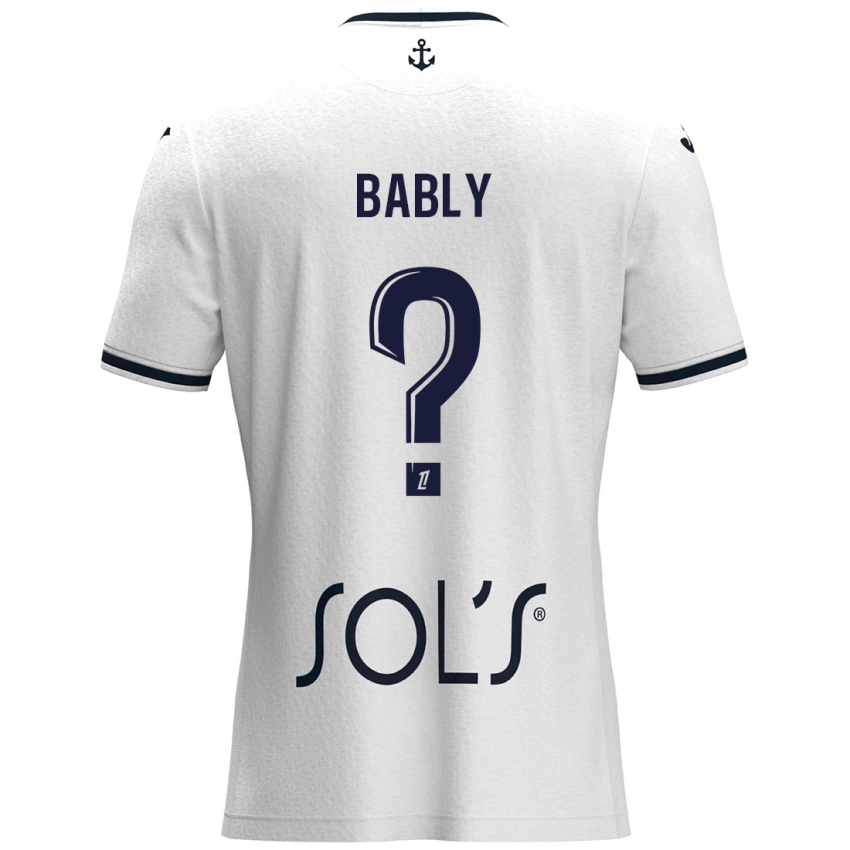 Bambino Maglia Emmanuel Bably #0 Bianco Blu Scuro Kit Gara Away 2024/25 Maglietta