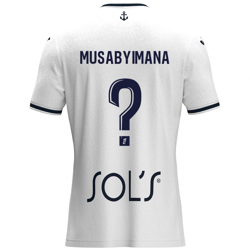 Bambino Maglia Thierry Musabyimana #0 Bianco Blu Scuro Kit Gara Away 2024/25 Maglietta