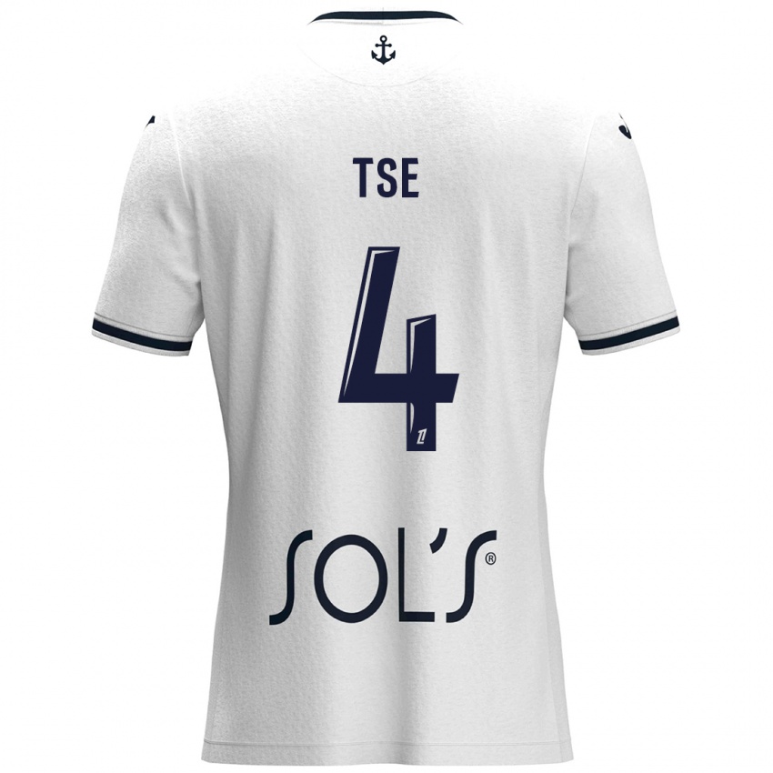 Bambino Maglia Élisabeth Tsé #4 Bianco Blu Scuro Kit Gara Away 2024/25 Maglietta