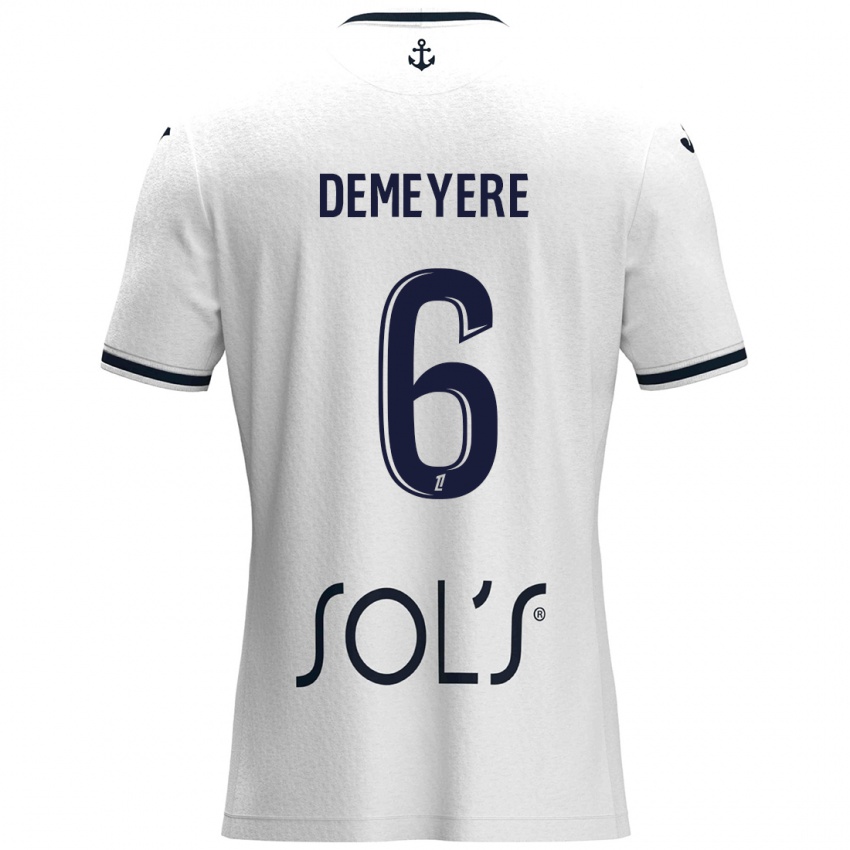 Bambino Maglia Silke Demeyere #6 Bianco Blu Scuro Kit Gara Away 2024/25 Maglietta