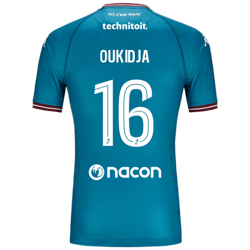 Bambino Maglia Alexandre Oukidja #16 Blu Petrolio Kit Gara Away 2024/25 Maglietta