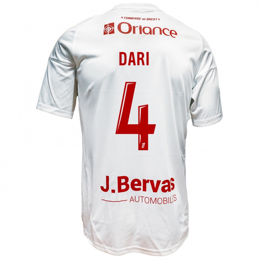 Bambino Maglia Achraf Dari #4 Bianco Rosso Kit Gara Away 2024/25 Maglietta