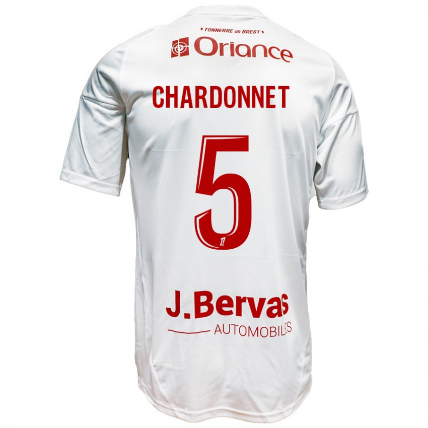 Bambino Maglia Brendan Chardonnet #5 Bianco Rosso Kit Gara Away 2024/25 Maglietta