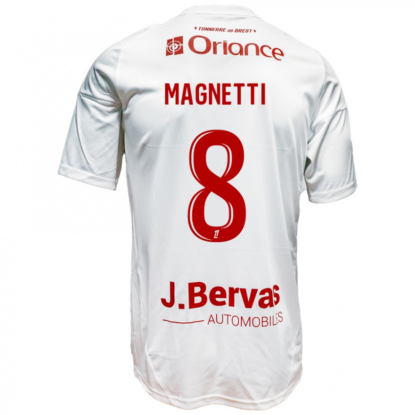 Bambino Maglia Hugo Magnetti #8 Bianco Rosso Kit Gara Away 2024/25 Maglietta