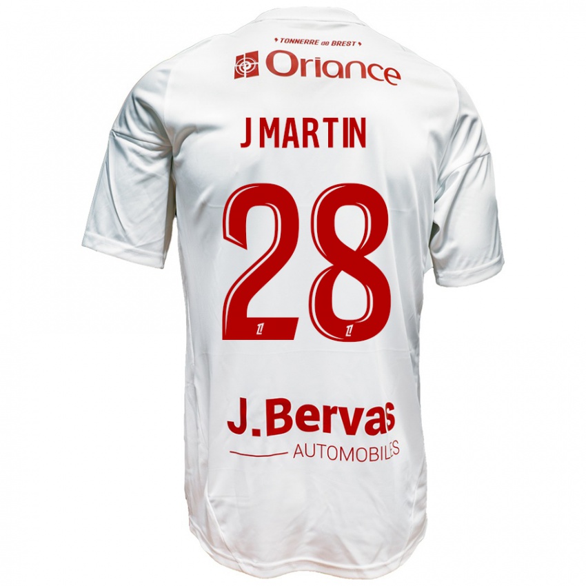 Bambino Maglia Jonas Martin #28 Bianco Rosso Kit Gara Away 2024/25 Maglietta