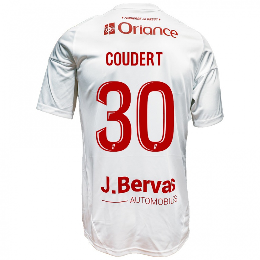 Bambino Maglia Grégoire Coudert #30 Bianco Rosso Kit Gara Away 2024/25 Maglietta