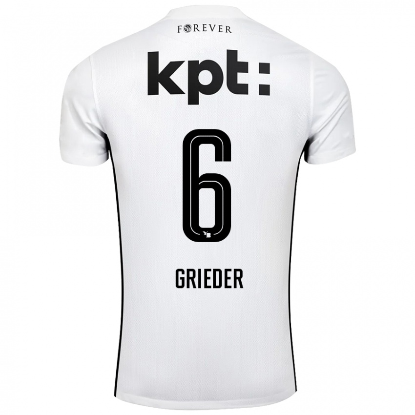 Bambino Maglia Lionel Grieder #6 Bianco Nero Kit Gara Away 2024/25 Maglietta