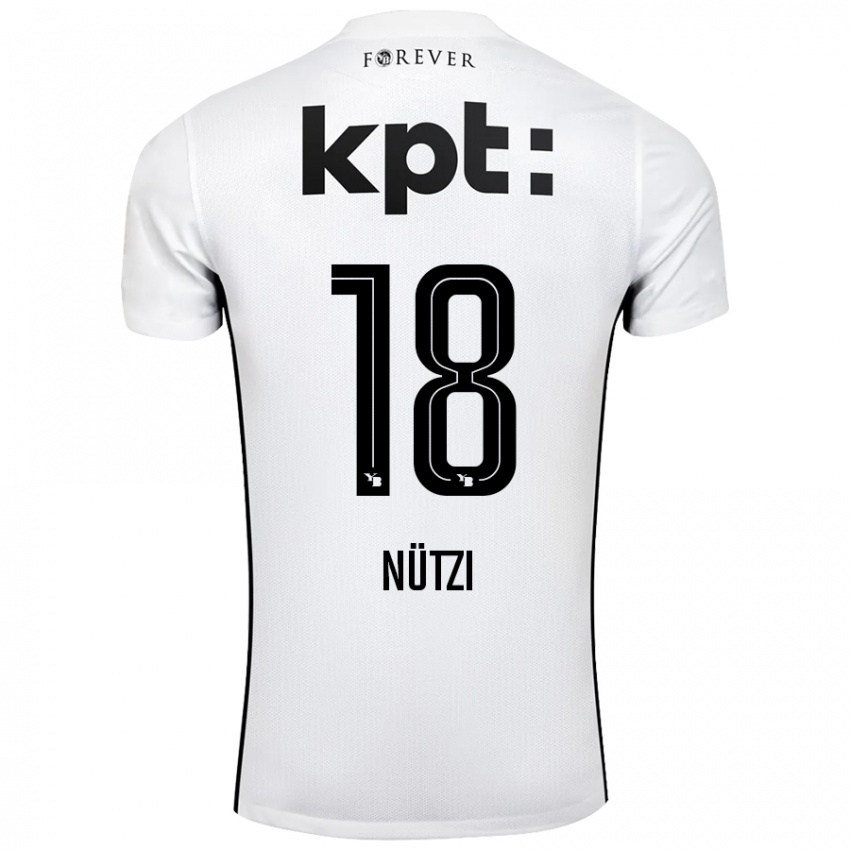 Bambino Maglia Timon Nützi #18 Bianco Nero Kit Gara Away 2024/25 Maglietta