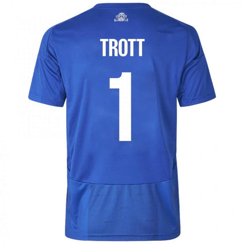 Bambino Maglia Nathan Trott #1 Bianco Blu Kit Gara Away 2024/25 Maglietta