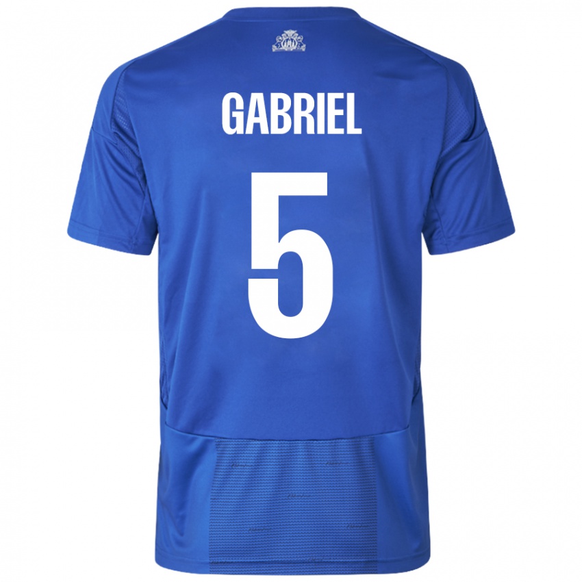 Bambino Maglia Gabriel Pereira #5 Bianco Blu Kit Gara Away 2024/25 Maglietta