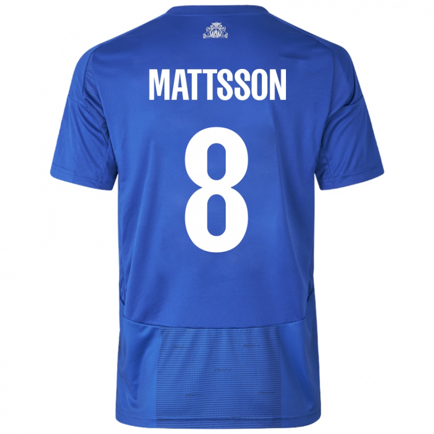 Bambino Maglia Magnus Mattsson #8 Bianco Blu Kit Gara Away 2024/25 Maglietta