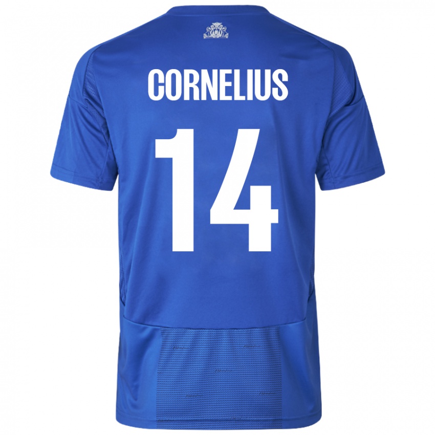 Bambino Maglia Andreas Cornelius #14 Bianco Blu Kit Gara Away 2024/25 Maglietta