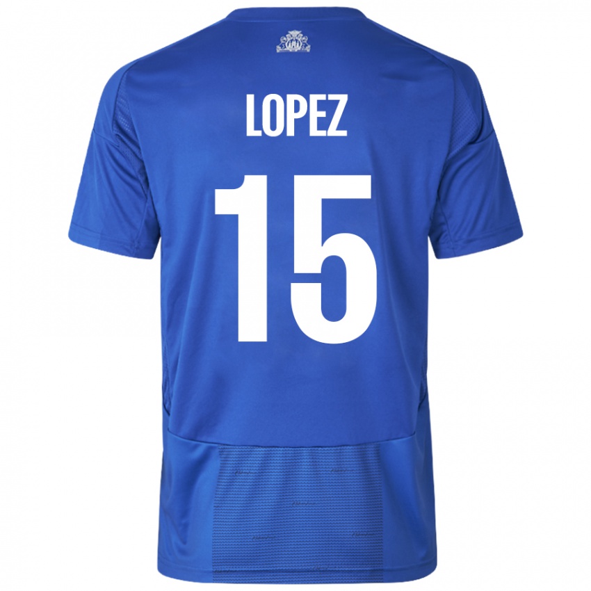 Bambino Maglia Marcos López #15 Bianco Blu Kit Gara Away 2024/25 Maglietta