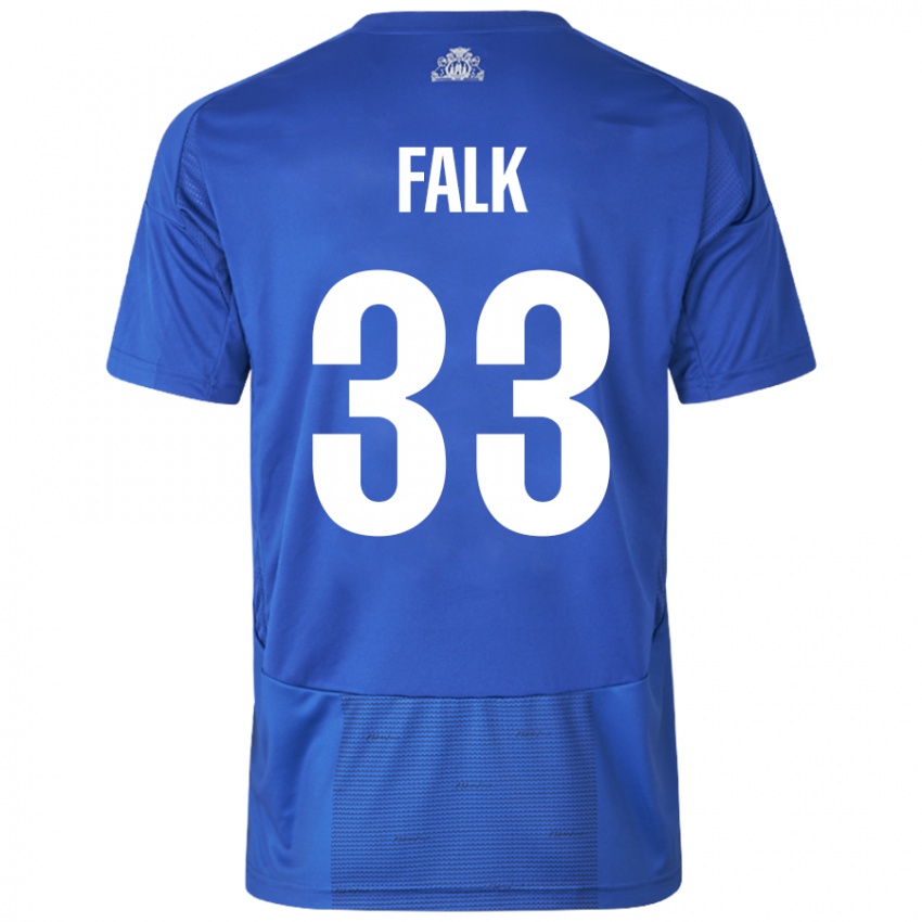 Bambino Maglia Rasmus Falk #33 Bianco Blu Kit Gara Away 2024/25 Maglietta