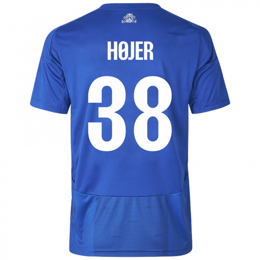 Bambino Maglia Oliver Højer #38 Bianco Blu Kit Gara Away 2024/25 Maglietta