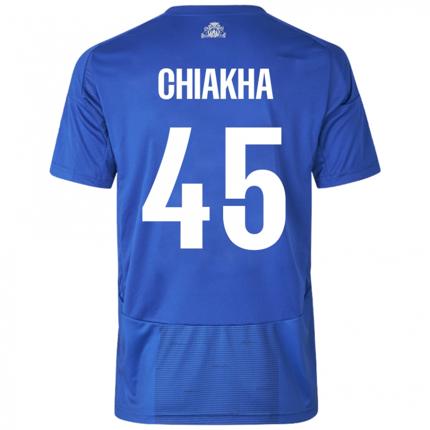 Bambino Maglia Amin Chiakha #45 Bianco Blu Kit Gara Away 2024/25 Maglietta