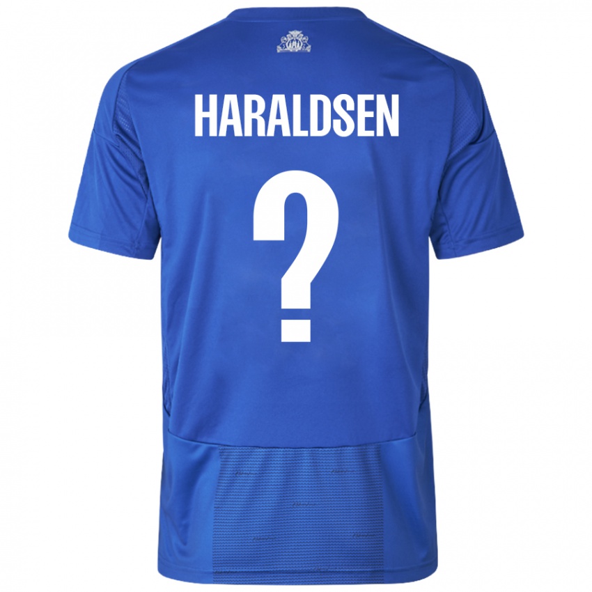 Bambino Maglia Henrik Haraldsen #0 Bianco Blu Kit Gara Away 2024/25 Maglietta