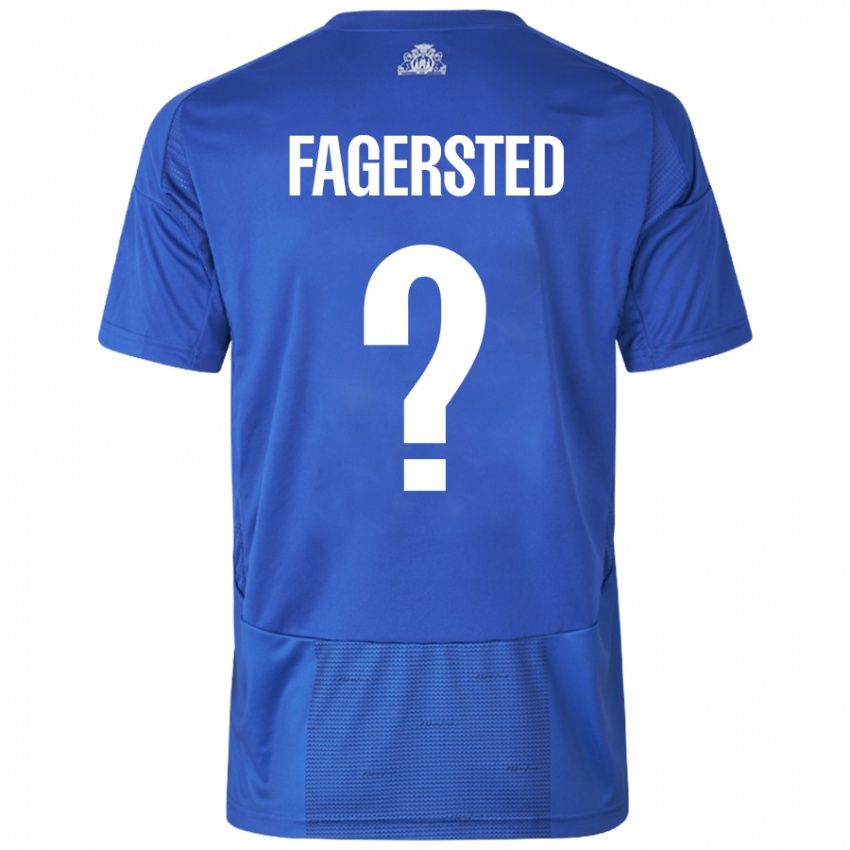 Bambino Maglia Johan Fagersted #0 Bianco Blu Kit Gara Away 2024/25 Maglietta