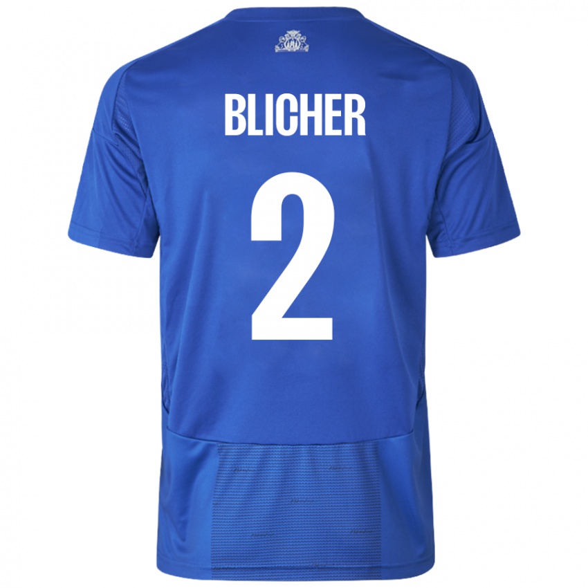 Bambino Maglia Nicolai Blicher #2 Bianco Blu Kit Gara Away 2024/25 Maglietta