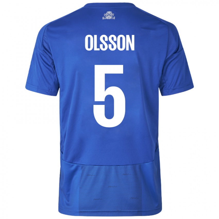 Bambino Maglia Cornelius Olsson #5 Bianco Blu Kit Gara Away 2024/25 Maglietta