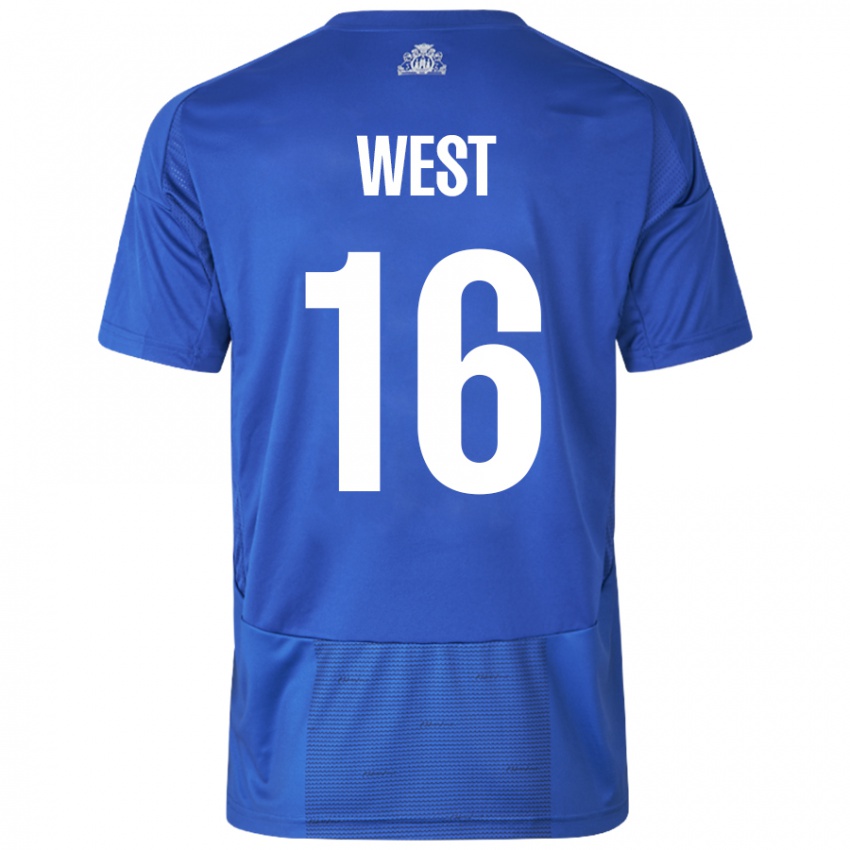 Bambino Maglia Liam West #16 Bianco Blu Kit Gara Away 2024/25 Maglietta