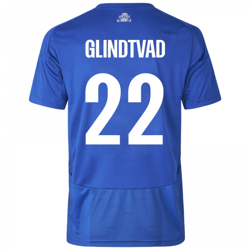 Bambino Maglia William Glindtvad #22 Bianco Blu Kit Gara Away 2024/25 Maglietta