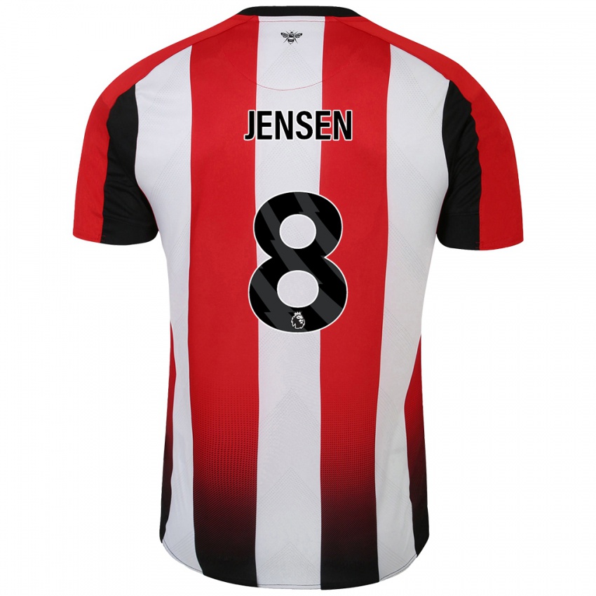 Uomo Maglia Mathias Jensen #8 Rosso Bianco Kit Gara Home 2024/25 Maglietta