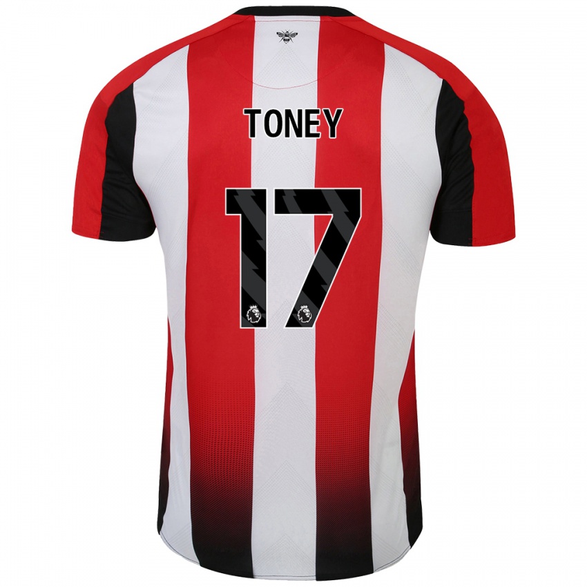 Uomo Maglia Ivan Toney #17 Rosso Bianco Kit Gara Home 2024/25 Maglietta