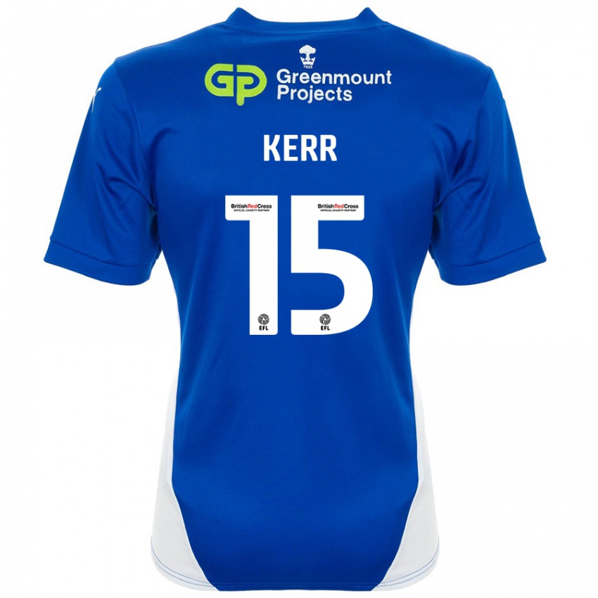 Uomo Maglia Jason Kerr #15 Blu Bianco Kit Gara Home 2024/25 Maglietta