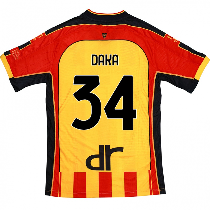 Uomo Maglia Dario Daka #34 Giallo Rosso Kit Gara Home 2024/25 Maglietta