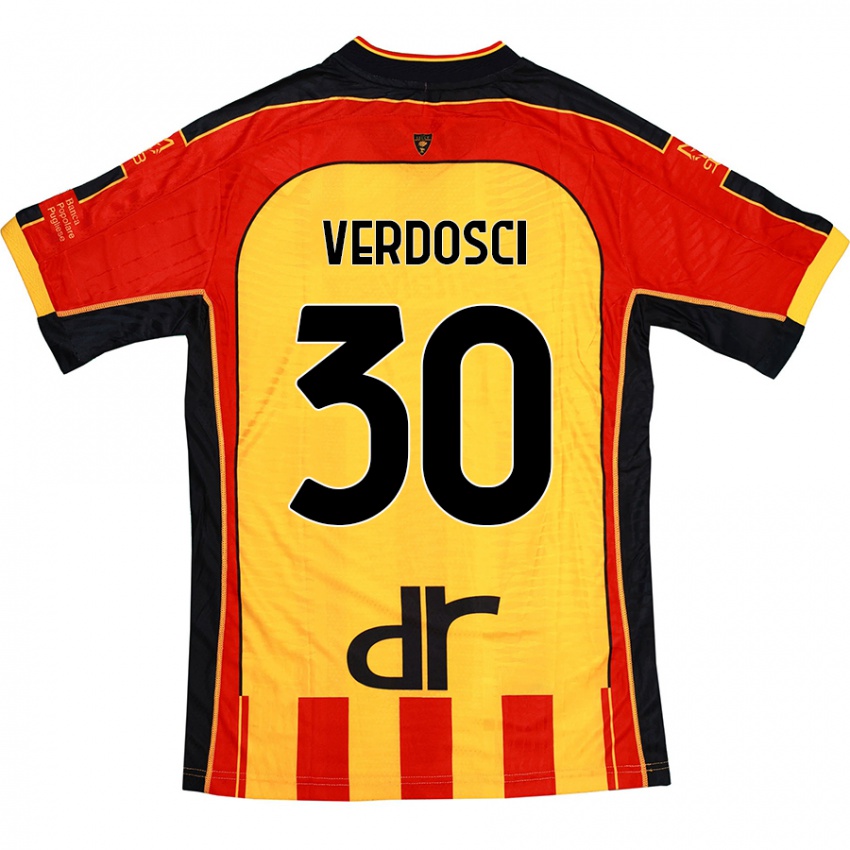 Uomo Maglia Simone Verdosci #30 Giallo Rosso Kit Gara Home 2024/25 Maglietta