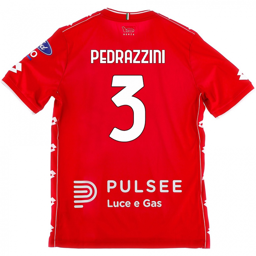 Uomo Maglia Carlo Pedrazzini #3 Rosso Bianco Kit Gara Home 2024/25 Maglietta