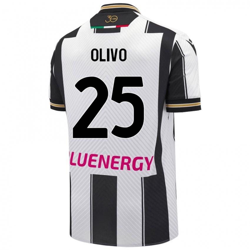 Uomo Maglia Gioele Olivo #25 Bianco Nero Kit Gara Home 2024/25 Maglietta