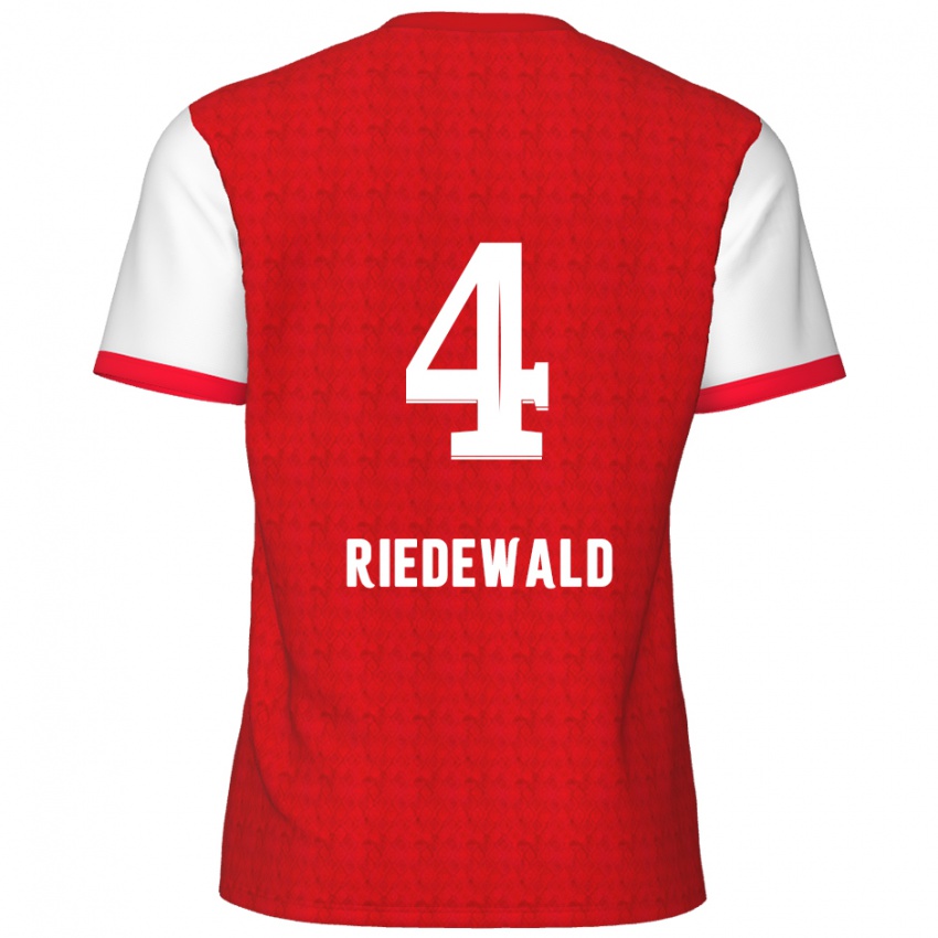 Uomo Maglia Jairo Riedewald #4 Rosso Bianco Kit Gara Home 2024/25 Maglietta