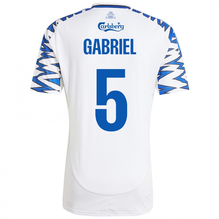 Uomo Maglia Gabriel Pereira #5 Bianco Azzurro Kit Gara Home 2024/25 Maglietta