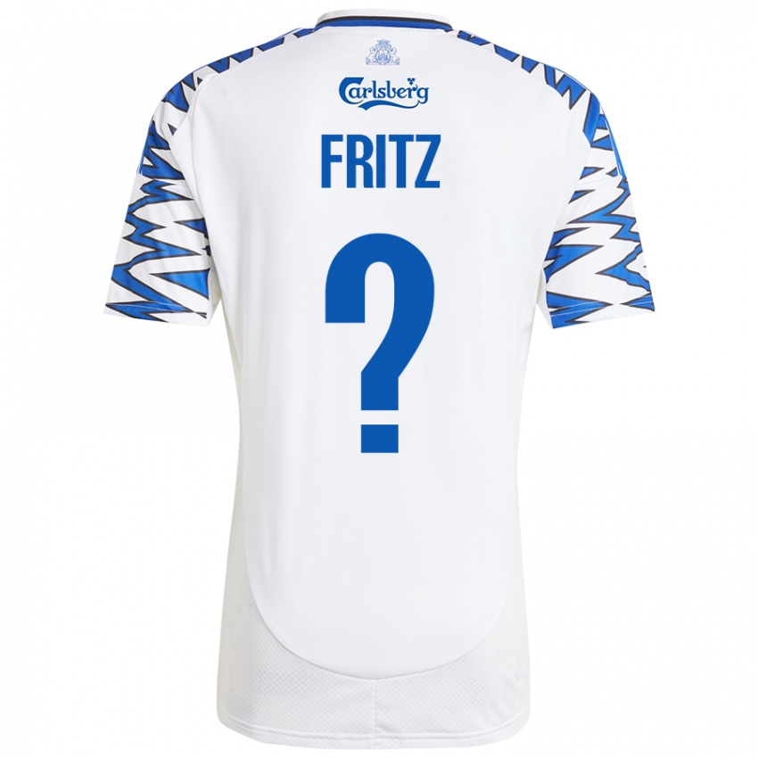 Uomo Maglia Gustav Fritz #0 Bianco Azzurro Kit Gara Home 2024/25 Maglietta