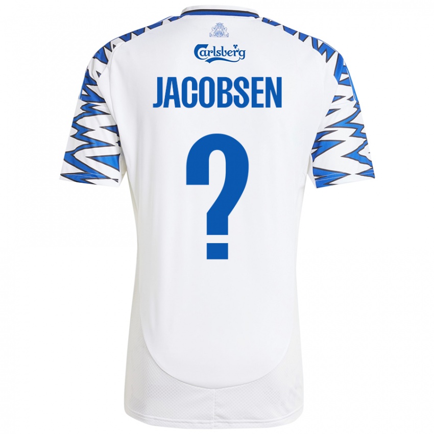 Uomo Maglia Holger Jacobsen #0 Bianco Azzurro Kit Gara Home 2024/25 Maglietta