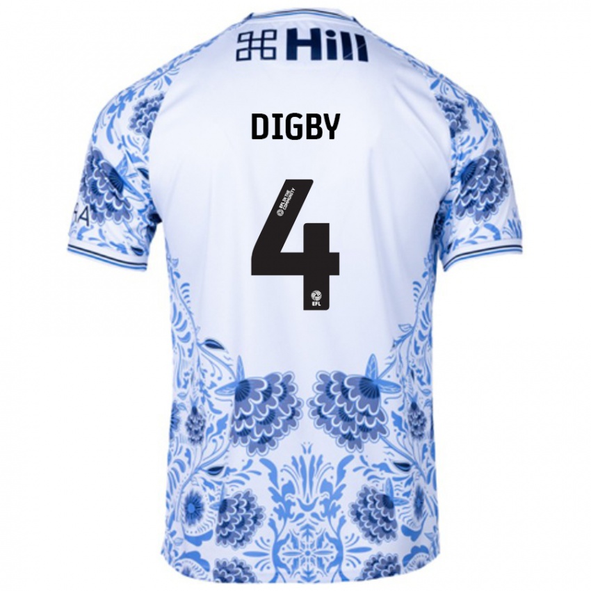 Uomo Maglia Paul Digby #4 Bianco Blu Kit Gara Away 2024/25 Maglietta