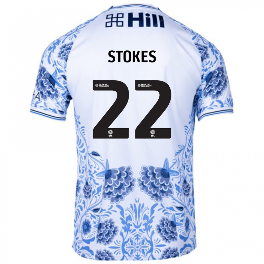 Uomo Maglia Josh Stokes #22 Bianco Blu Kit Gara Away 2024/25 Maglietta