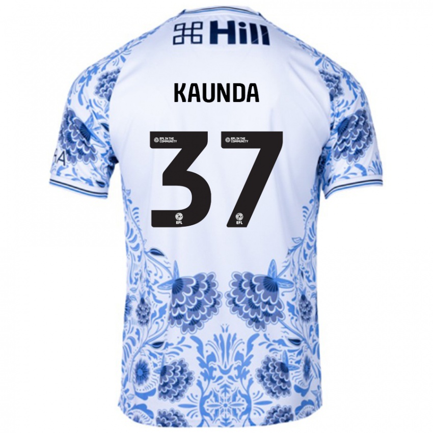 Uomo Maglia Amaru Kaunda #37 Bianco Blu Kit Gara Away 2024/25 Maglietta