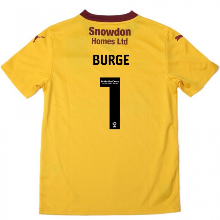 Uomo Maglia Lee Burge #1 Arancione Borgogna Kit Gara Away 2024/25 Maglietta